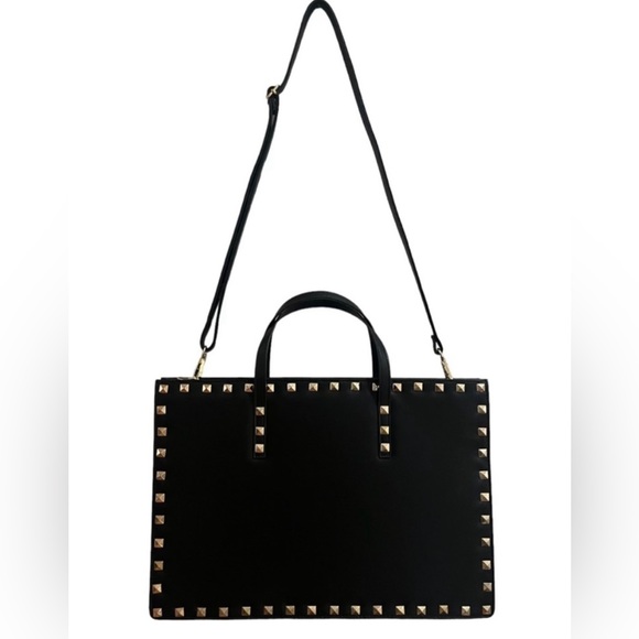 ➕Gold Studded Black Leather Laptop Bag Carrycase ➕ - Picture 5 of 9